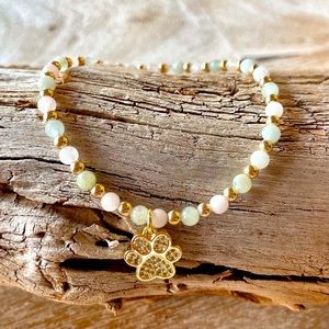 Handmade 14k gold filled bead+ morganite stretch paw print bracelet